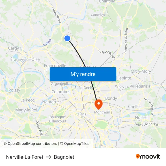 Nerville-La-Foret to Bagnolet map