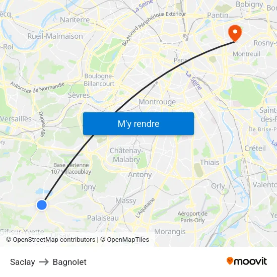 Saclay to Bagnolet map