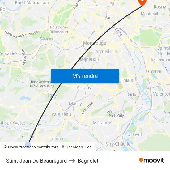 Saint-Jean-De-Beauregard to Bagnolet map