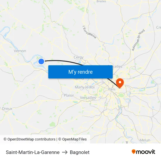 Saint-Martin-La-Garenne to Bagnolet map