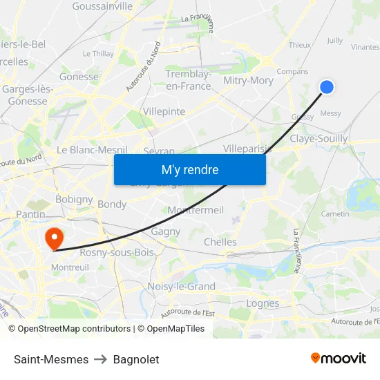 Saint-Mesmes to Bagnolet map
