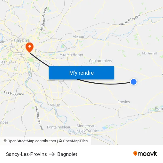 Sancy-Les-Provins to Bagnolet map