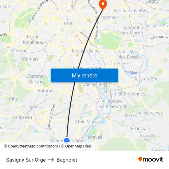 Savigny-Sur-Orge to Bagnolet map