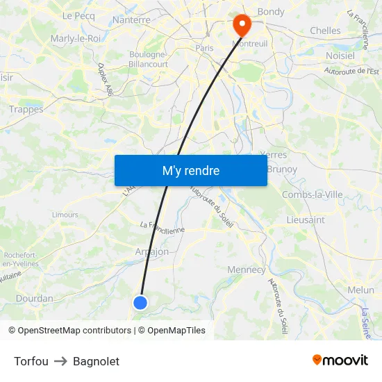 Torfou to Bagnolet map