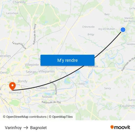 Varinfroy to Bagnolet map