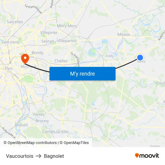 Vaucourtois to Bagnolet map