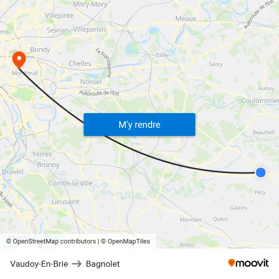 Vaudoy-En-Brie to Bagnolet map