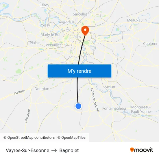 Vayres-Sur-Essonne to Bagnolet map