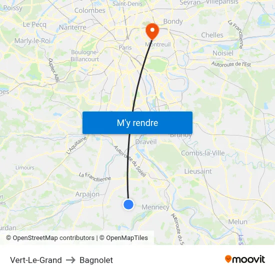 Vert-Le-Grand to Bagnolet map