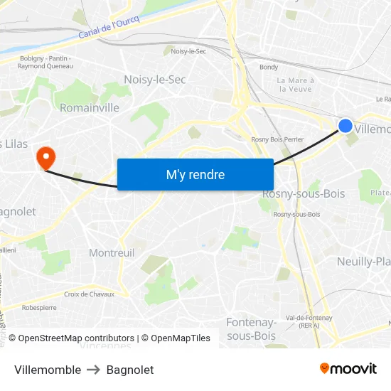 Villemomble to Bagnolet map