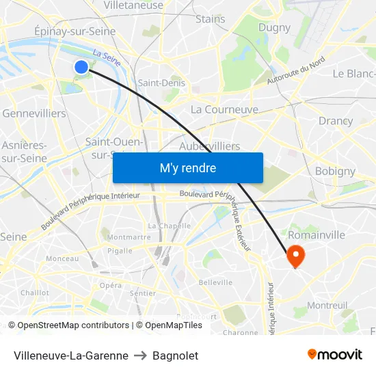 Villeneuve-La-Garenne to Bagnolet map