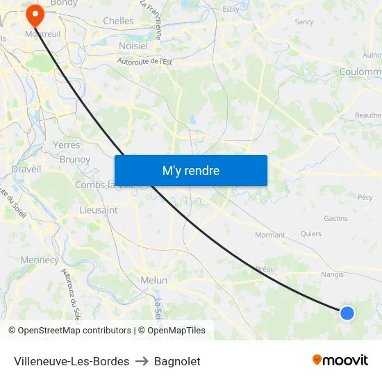 Villeneuve-Les-Bordes to Bagnolet map