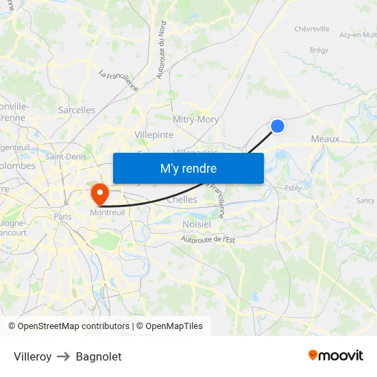 Villeroy to Bagnolet map
