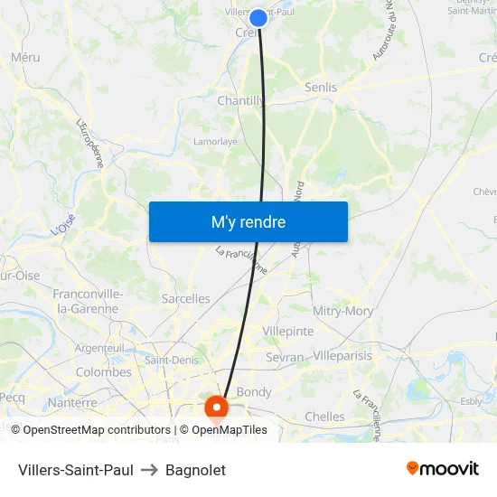 Villers-Saint-Paul to Bagnolet map