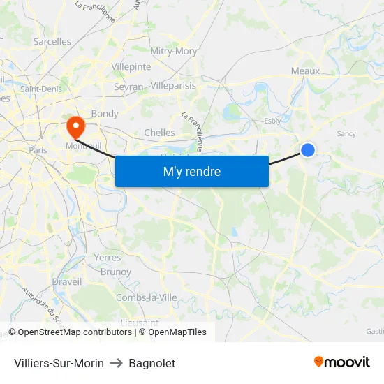 Villiers-Sur-Morin to Bagnolet map