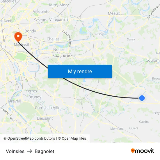 Voinsles to Bagnolet map