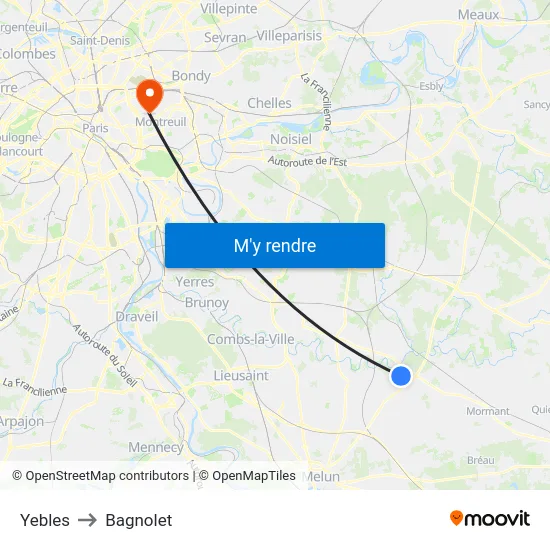 Yebles to Bagnolet map
