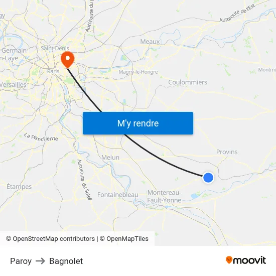 Paroy to Bagnolet map