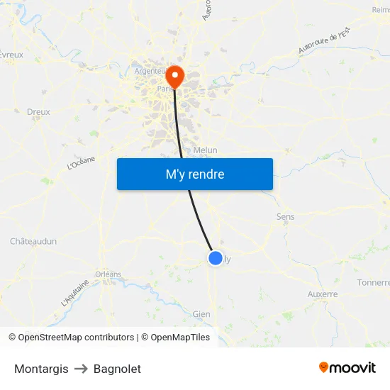 Montargis to Bagnolet map