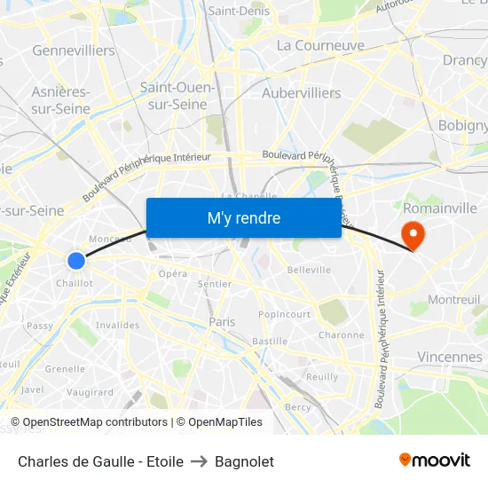 Charles de Gaulle - Etoile to Bagnolet map
