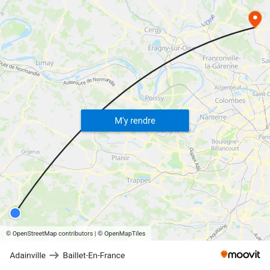 Adainville to Baillet-En-France map