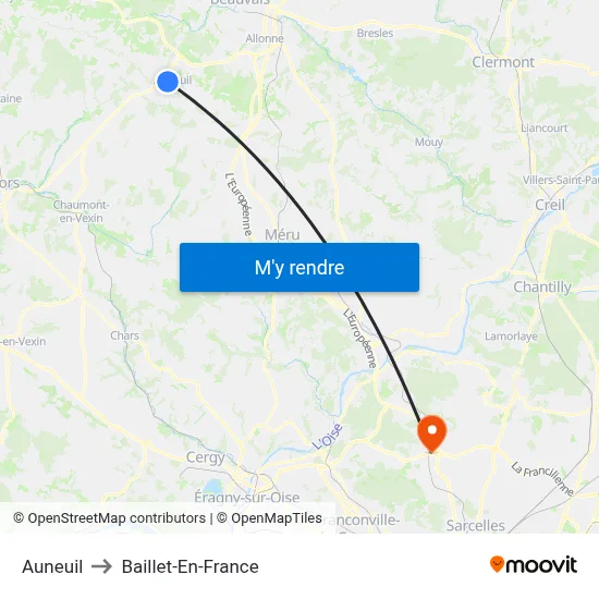 Auneuil to Baillet-En-France map