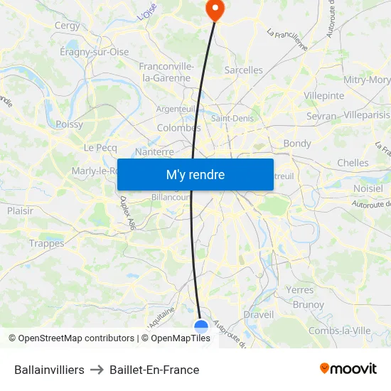 Ballainvilliers to Baillet-En-France map