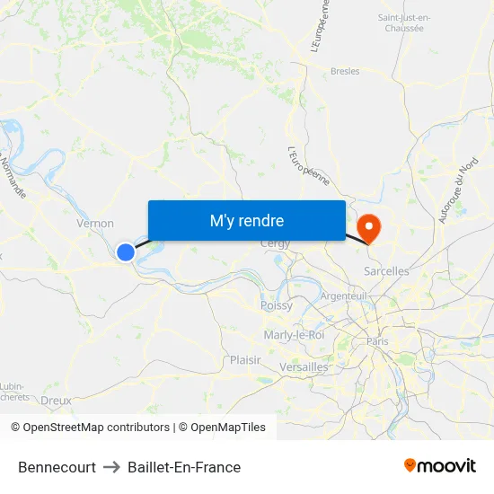 Bennecourt to Baillet-En-France map