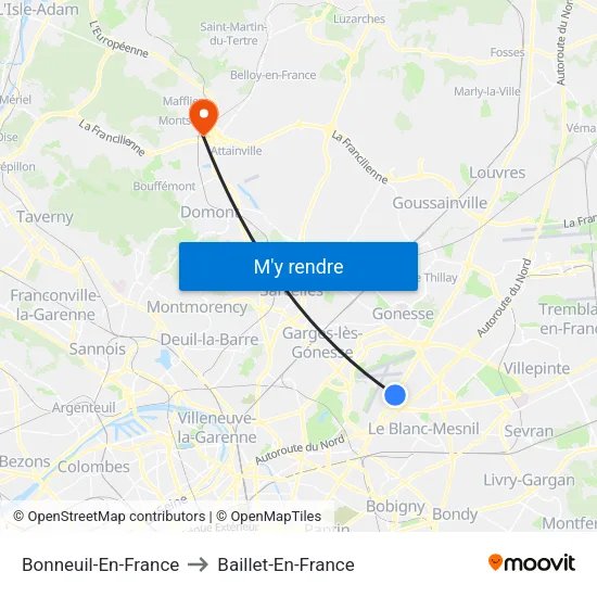 Bonneuil-En-France to Baillet-En-France map