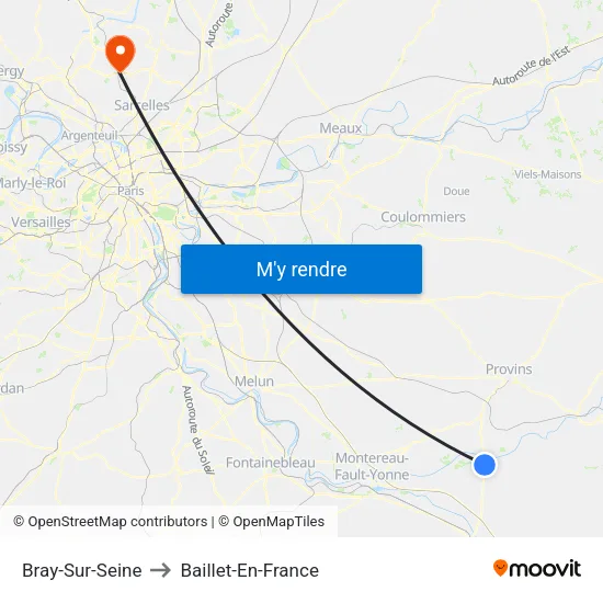 Bray-Sur-Seine to Baillet-En-France map