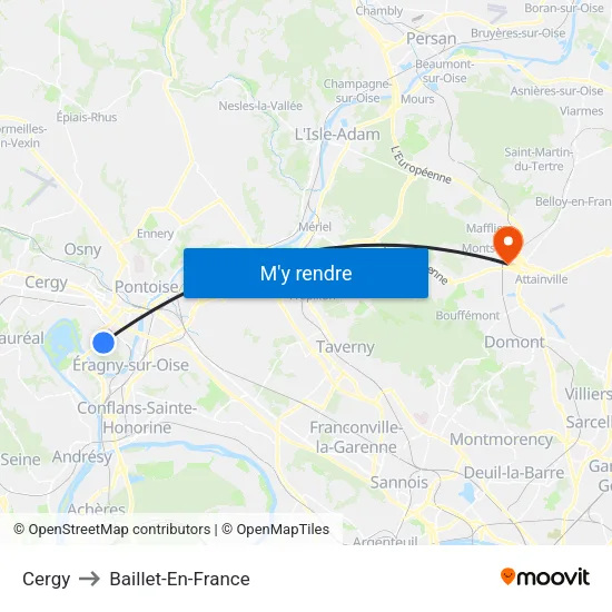 Cergy to Baillet-En-France map