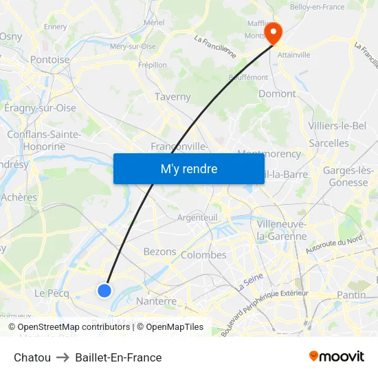 Chatou to Baillet-En-France map
