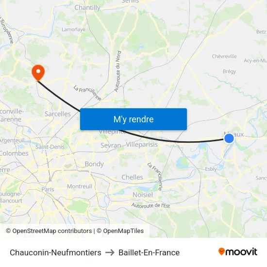 Chauconin-Neufmontiers to Baillet-En-France map