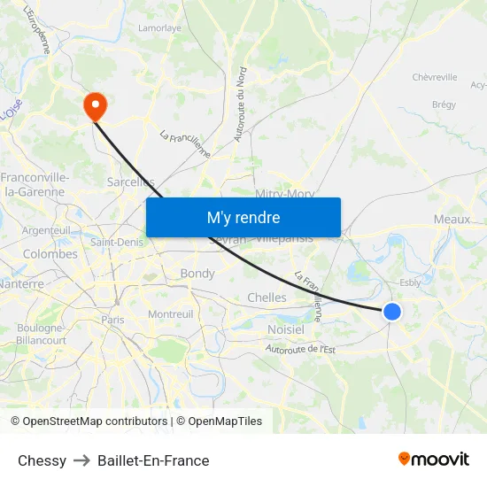 Chessy to Baillet-En-France map