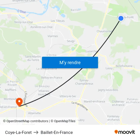 Coye-La-Foret to Baillet-En-France map