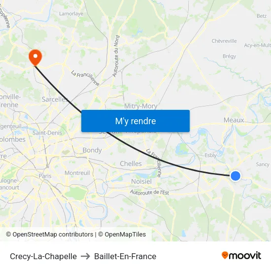 Crecy-La-Chapelle to Baillet-En-France map