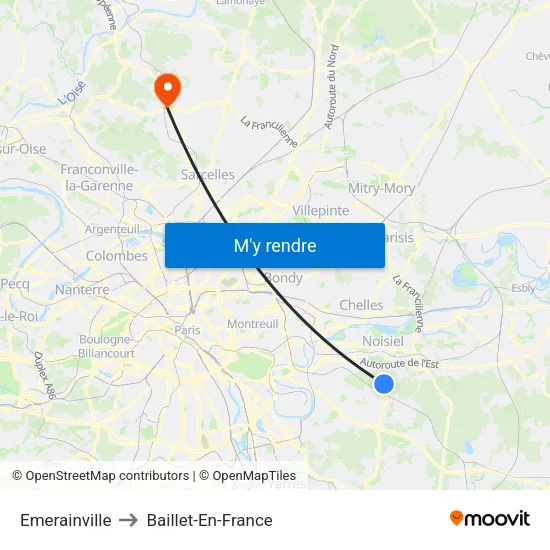 Emerainville to Baillet-En-France map