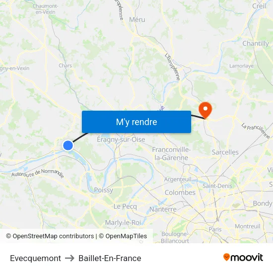 Evecquemont to Baillet-En-France map