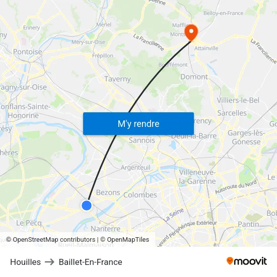 Houilles to Baillet-En-France map