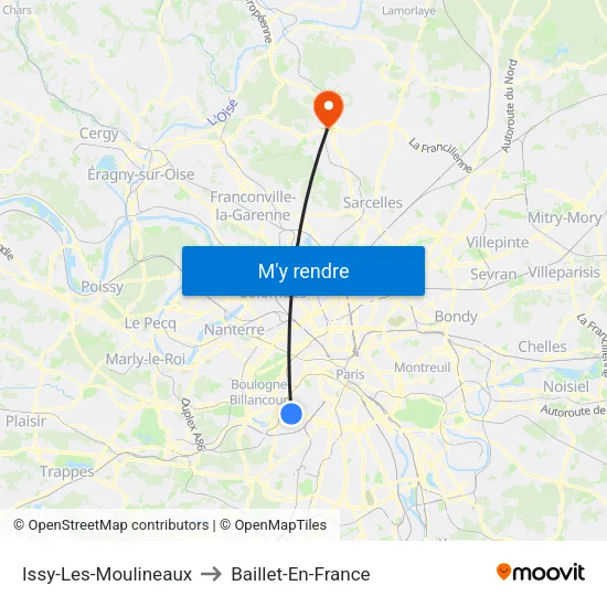 Issy-Les-Moulineaux to Baillet-En-France map