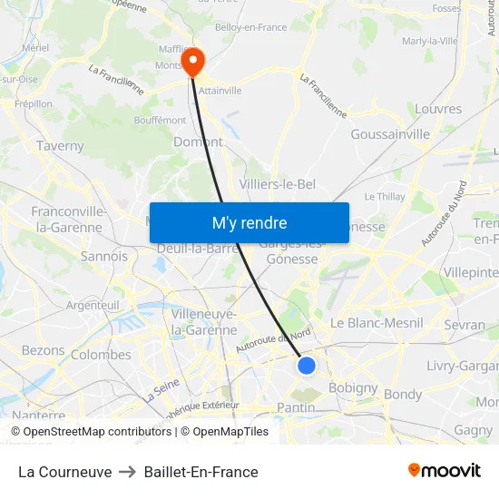 La Courneuve to Baillet-En-France map