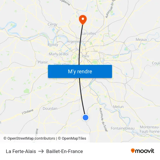 La Ferte-Alais to Baillet-En-France map