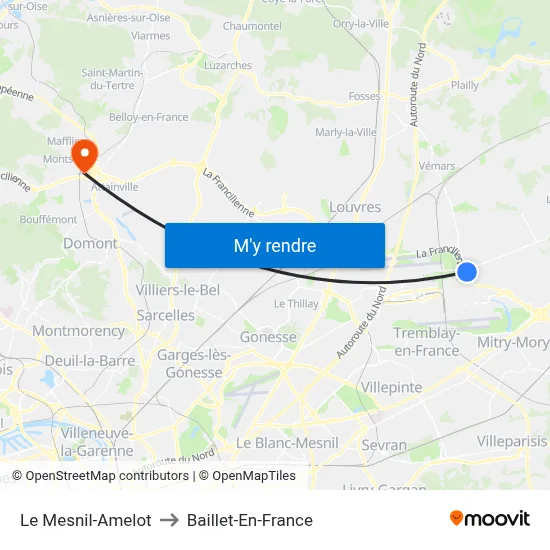 Le Mesnil-Amelot to Baillet-En-France map