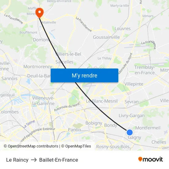 Le Raincy to Baillet-En-France map