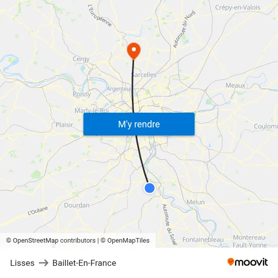 Lisses to Baillet-En-France map