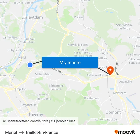 Meriel to Baillet-En-France map