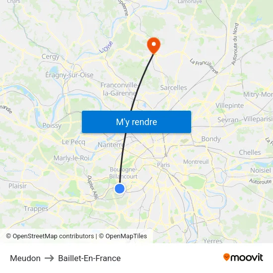 Meudon to Baillet-En-France map