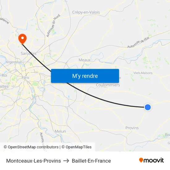 Montceaux-Les-Provins to Baillet-En-France map