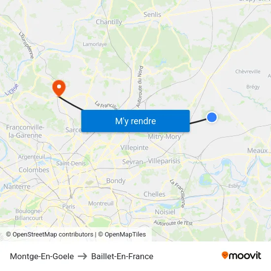 Montge-En-Goele to Baillet-En-France map