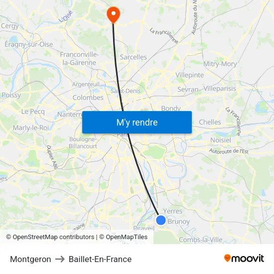 Montgeron to Baillet-En-France map